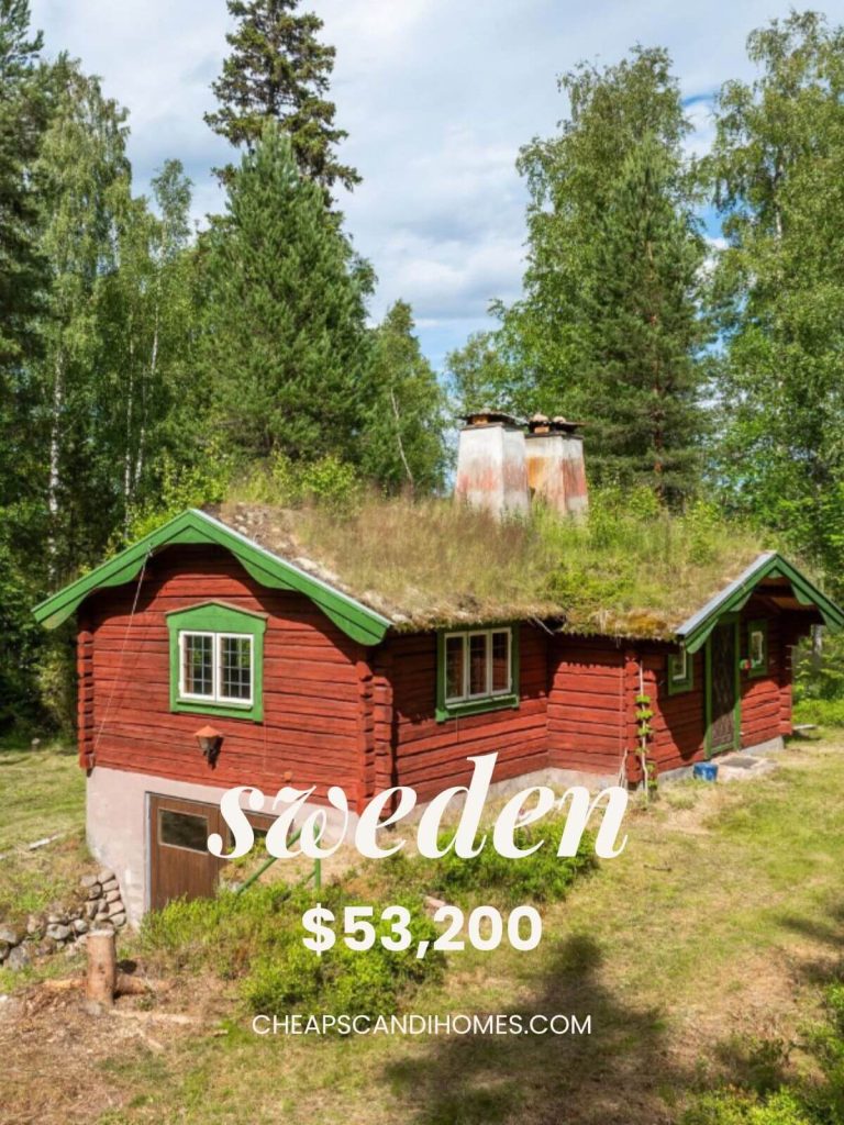 A Log House with a Green Sedum Roof and Outbuildings – $53,200